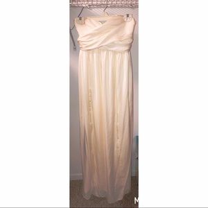 Long white strapless gown